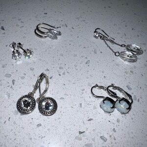 Vintage Silver Tone Crystal Earrings Bundle - 5 pairs